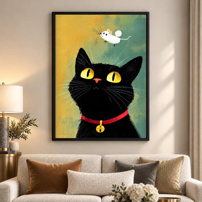 Black Cat Watching Flying Mouse Wall Art 5
