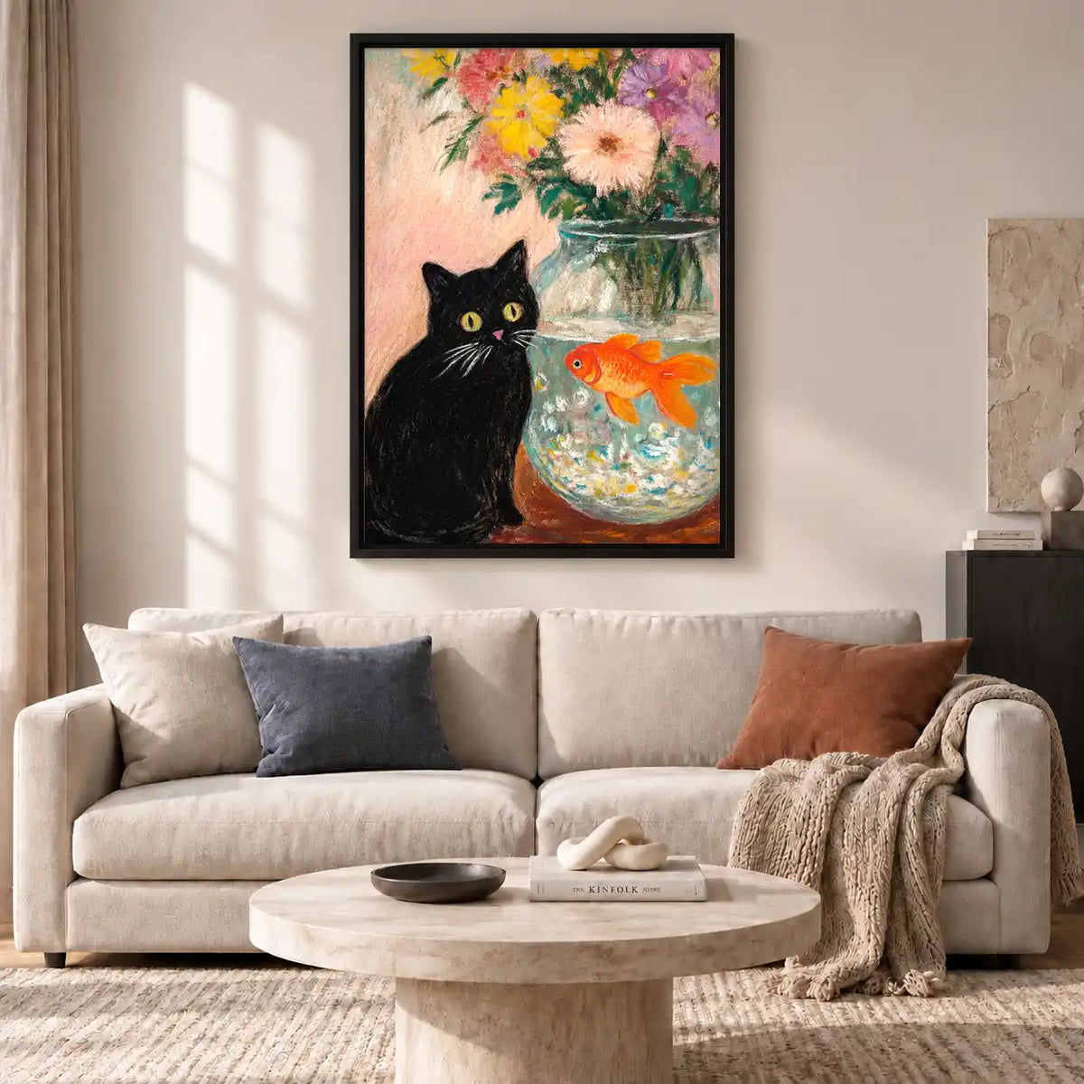 Black Cat Watching Goldfish Wall Art 2