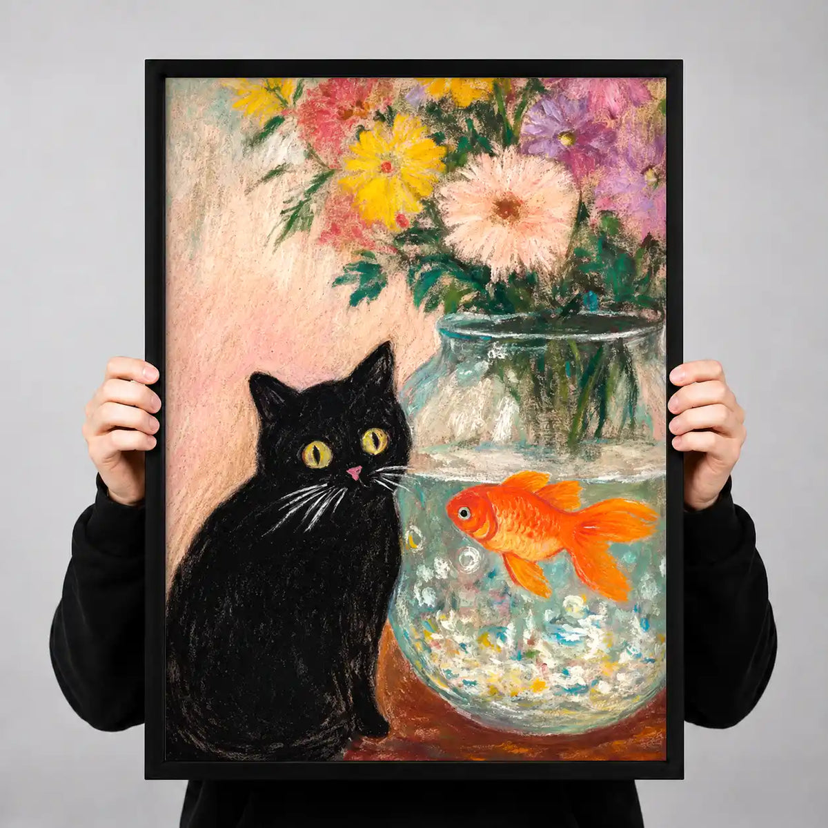 Black Cat Watching Goldfish Wall Art 3