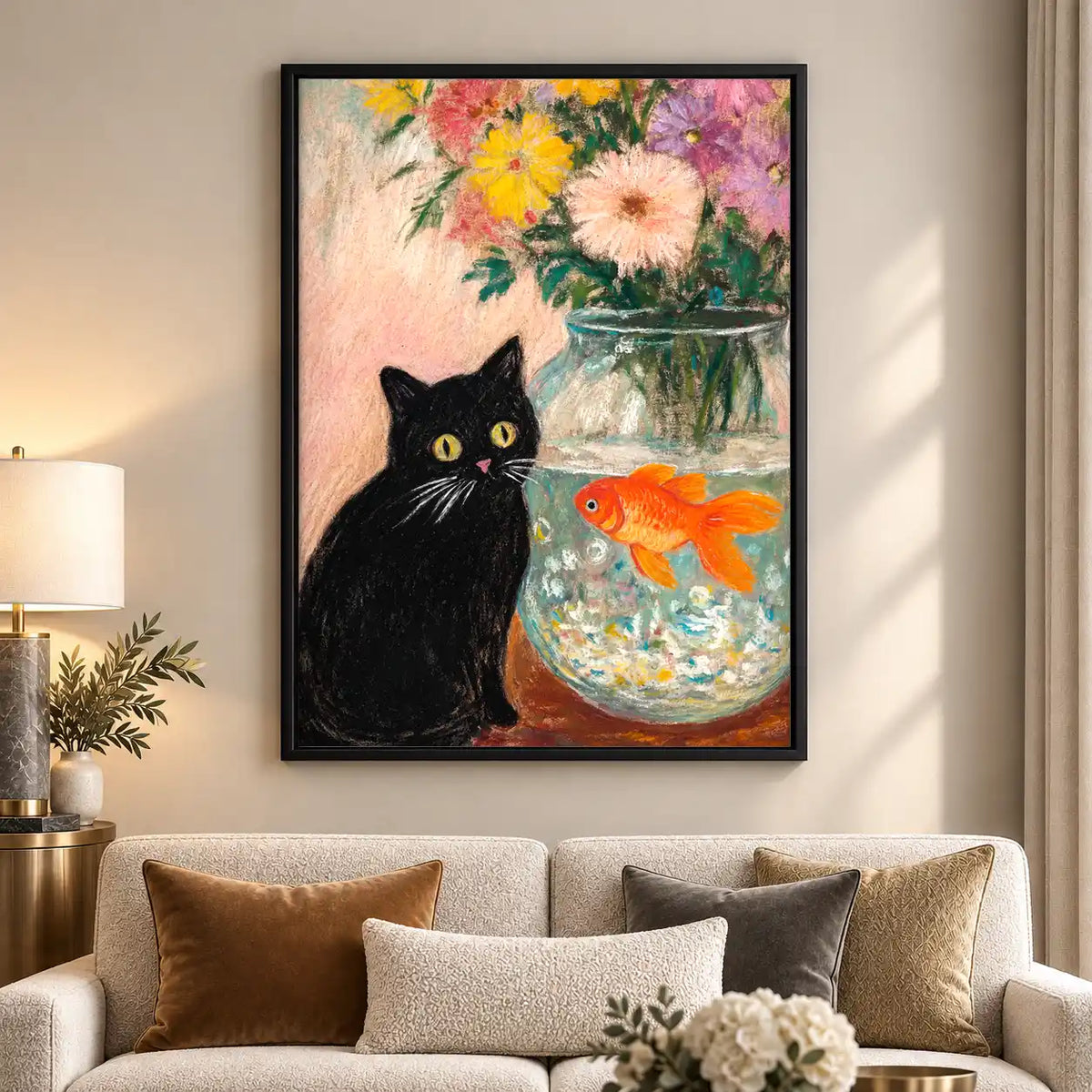Black Cat Watching Goldfish Wall Art 5