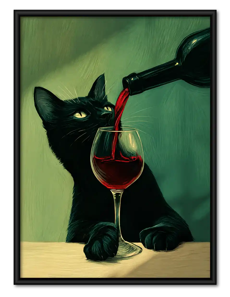 Black Cat Watching Wine Pour Wall Art 1