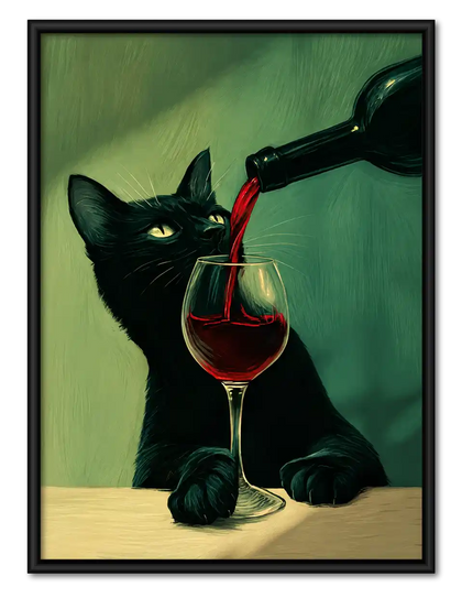 Black Cat Watching Wine Pour Wall Art