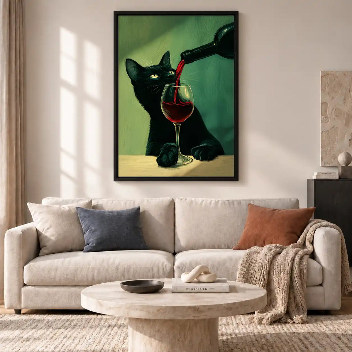 Black Cat Watching Wine Pour Wall Art 2