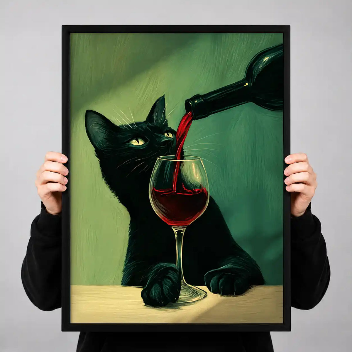 Black Cat Watching Wine Pour Wall Art 3