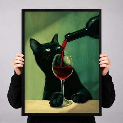 Black Cat Watching Wine Pour Wall Art 3