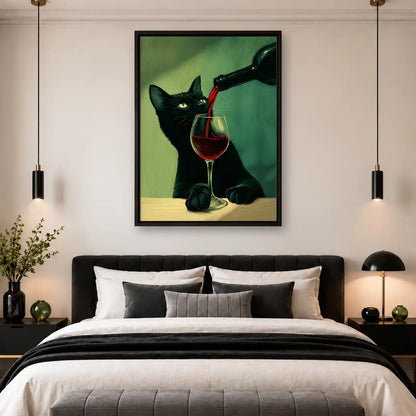 Black Cat Watching Wine Pour Wall Art 4