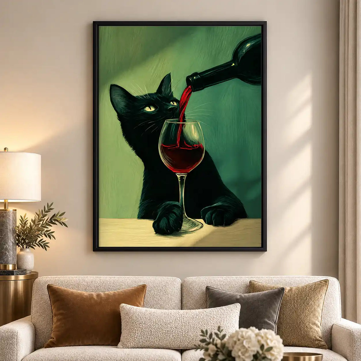 Black Cat Watching Wine Pour Wall Art 5
