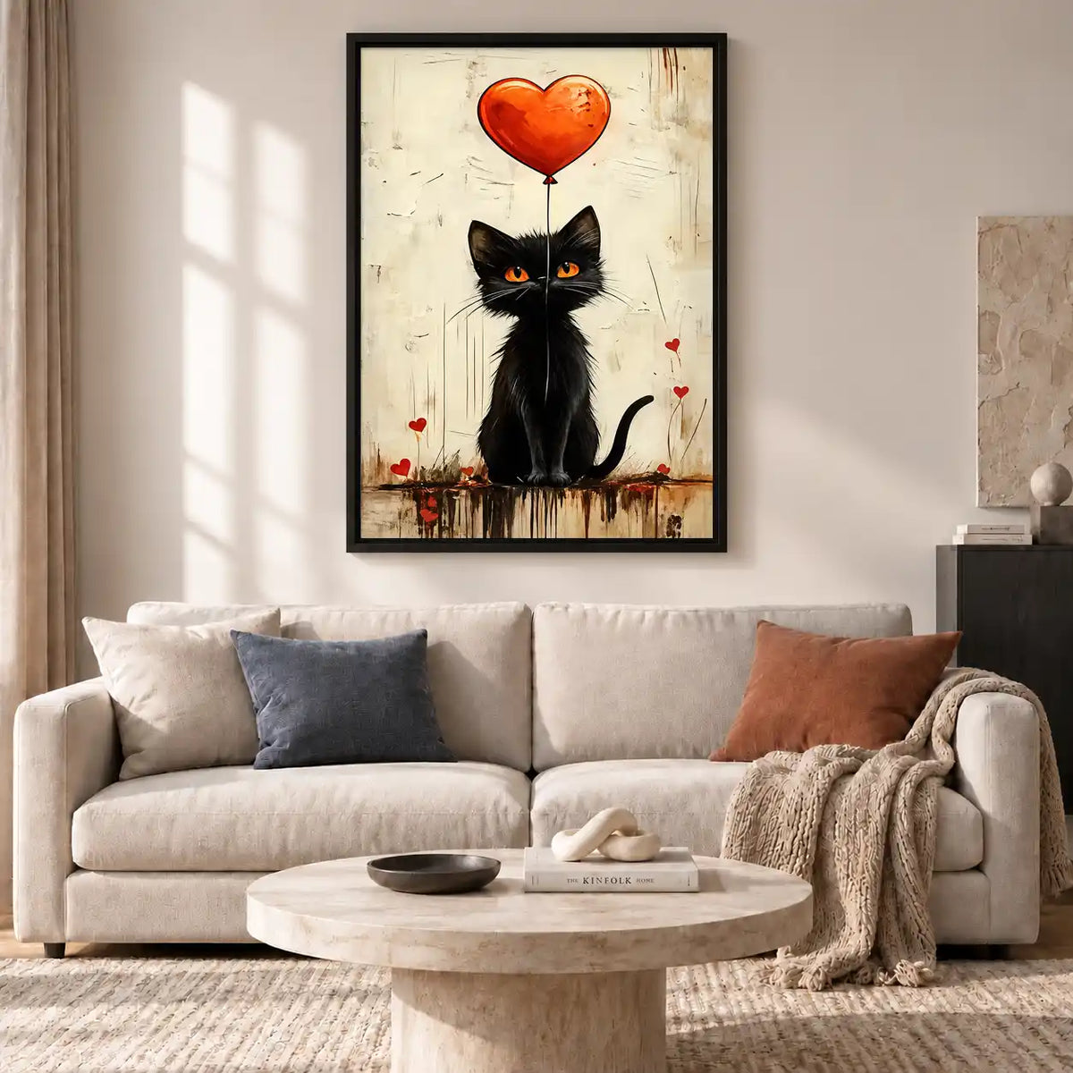 Black Cat With Heart Balloon Wall Art 2
