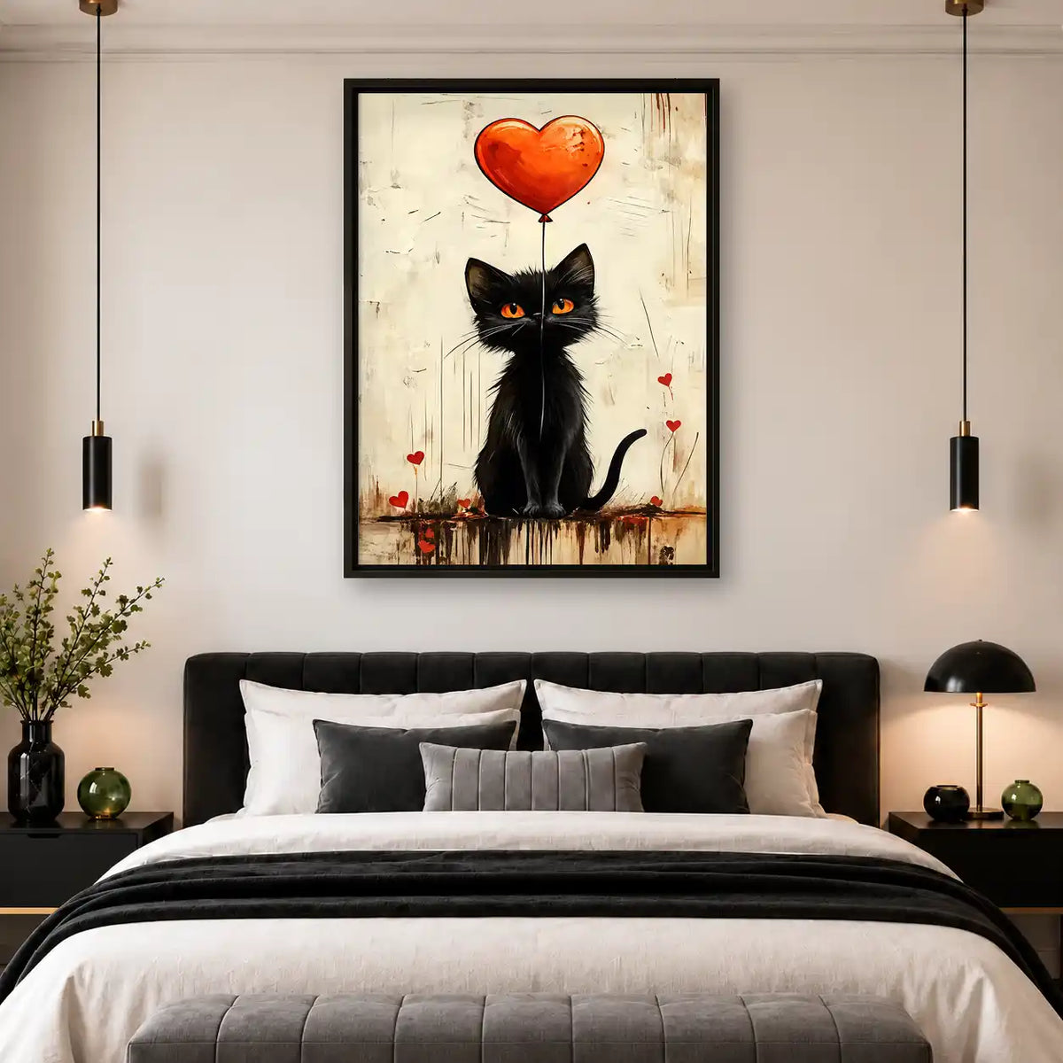 Black Cat With Heart Balloon Wall Art 4