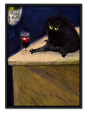 Black Cat With Wine Classical Wall Art