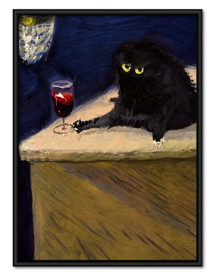 Black Cat With Wine Classical Wall Art