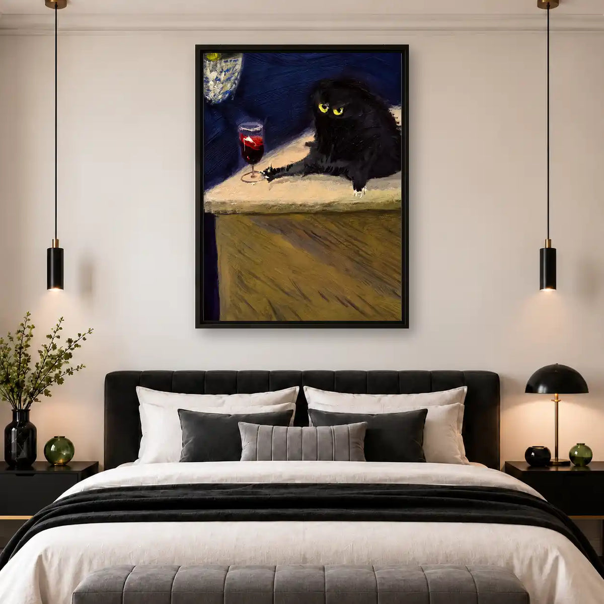 Black Cat With Wine Classical Wall Art 4