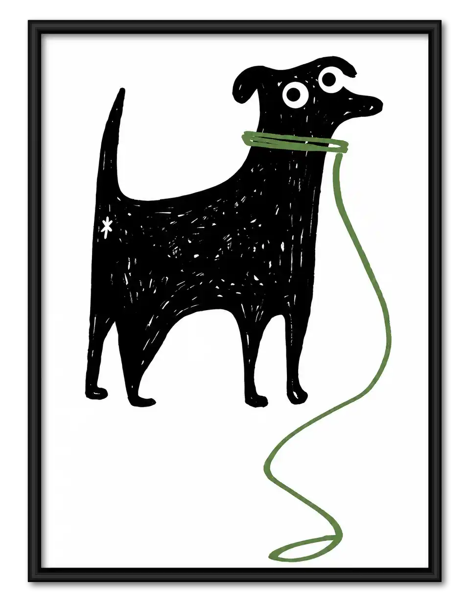 Black Dog Holding Green Leash Wall Art 1