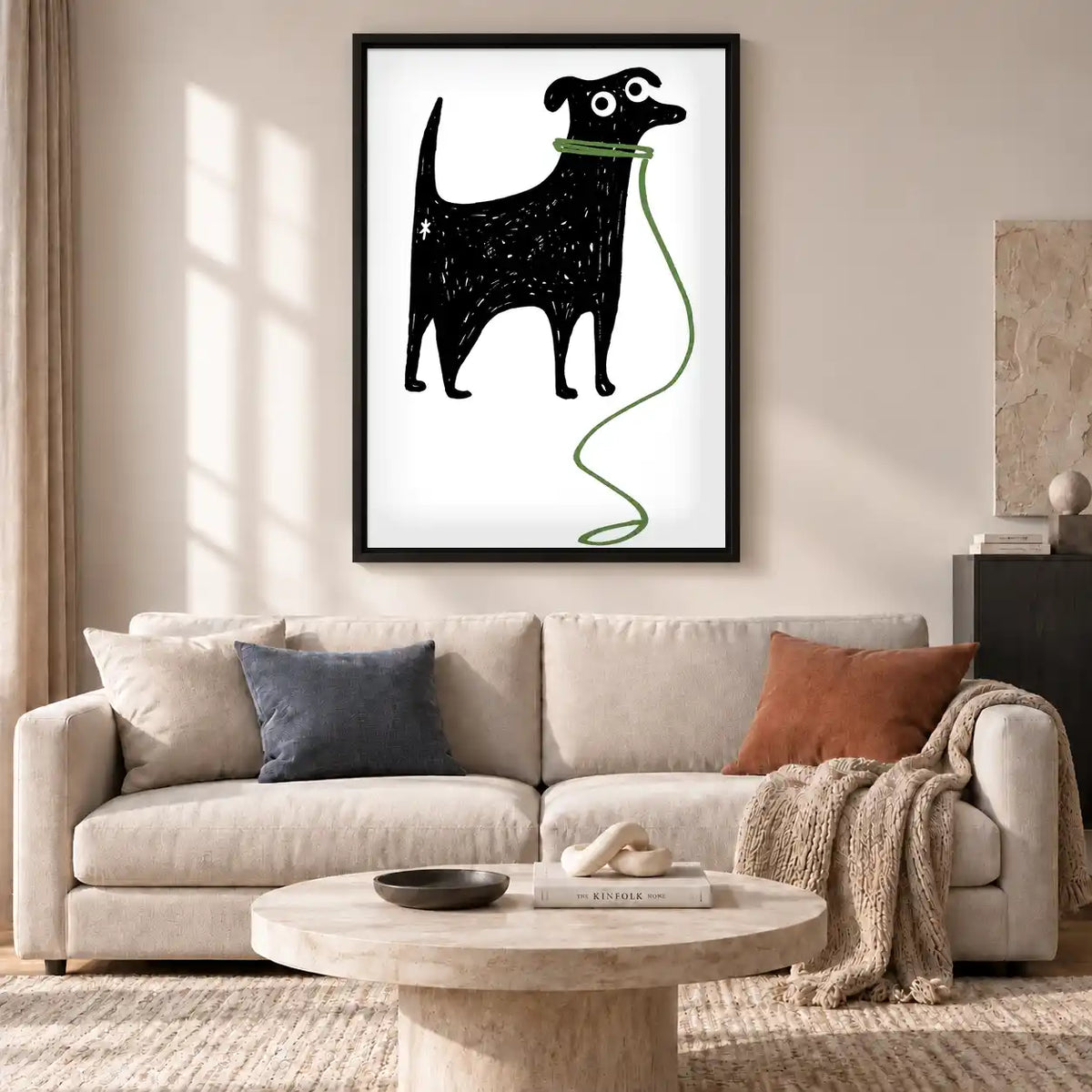 Black Dog Holding Green Leash Wall Art 2