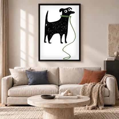 Black Dog Holding Green Leash Wall Art 2