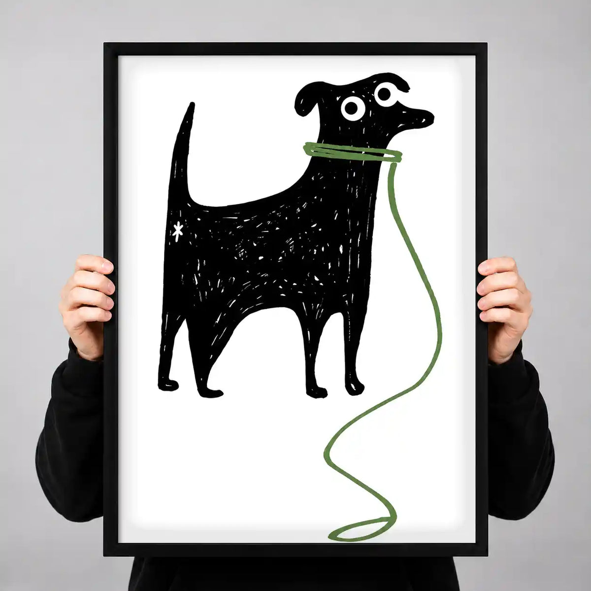 Black Dog Holding Green Leash Wall Art 3