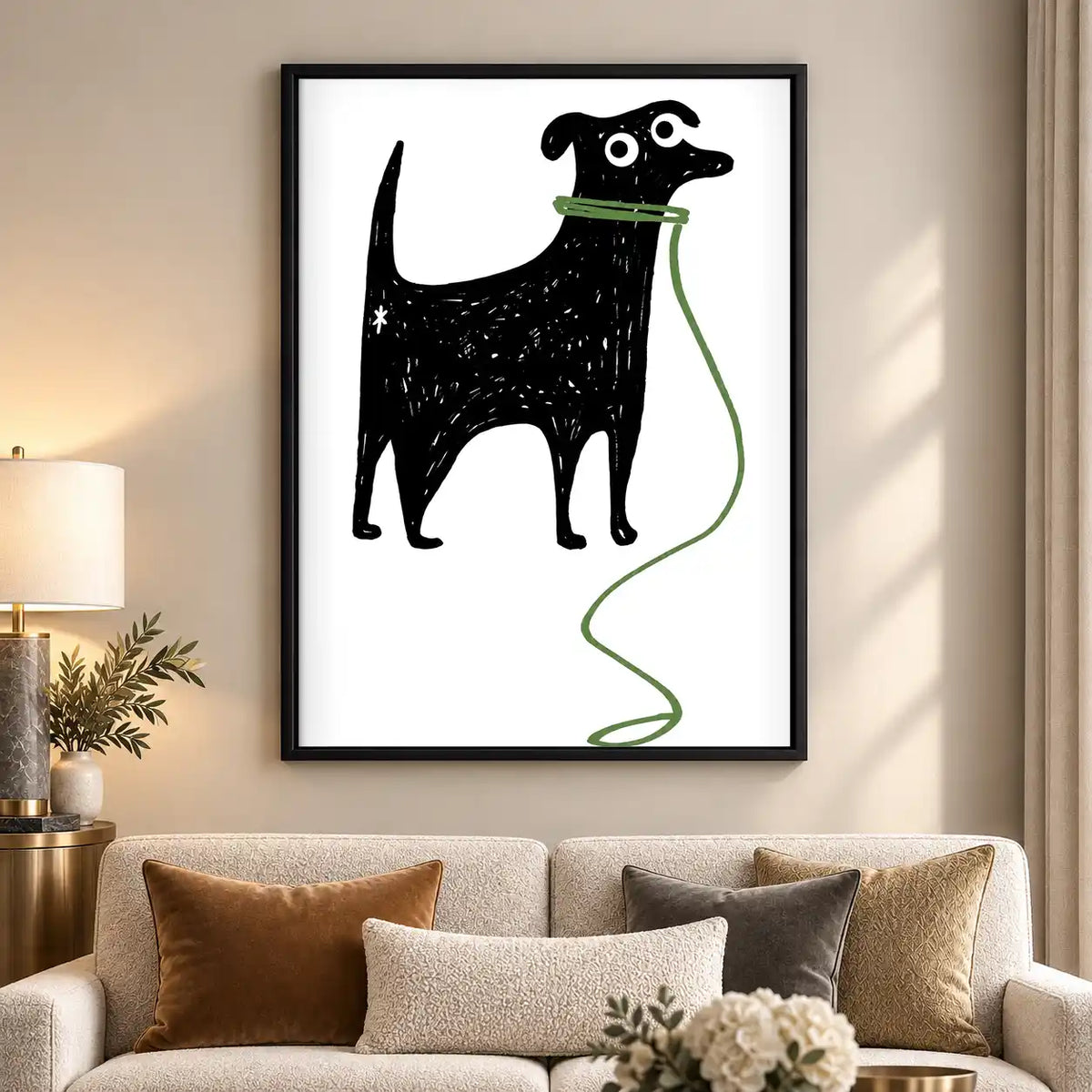 Black Dog Holding Green Leash Wall Art 5