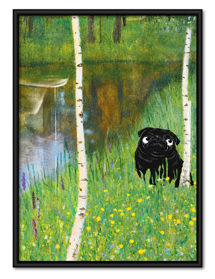 Black Dog In Birch Meadow Wall Art