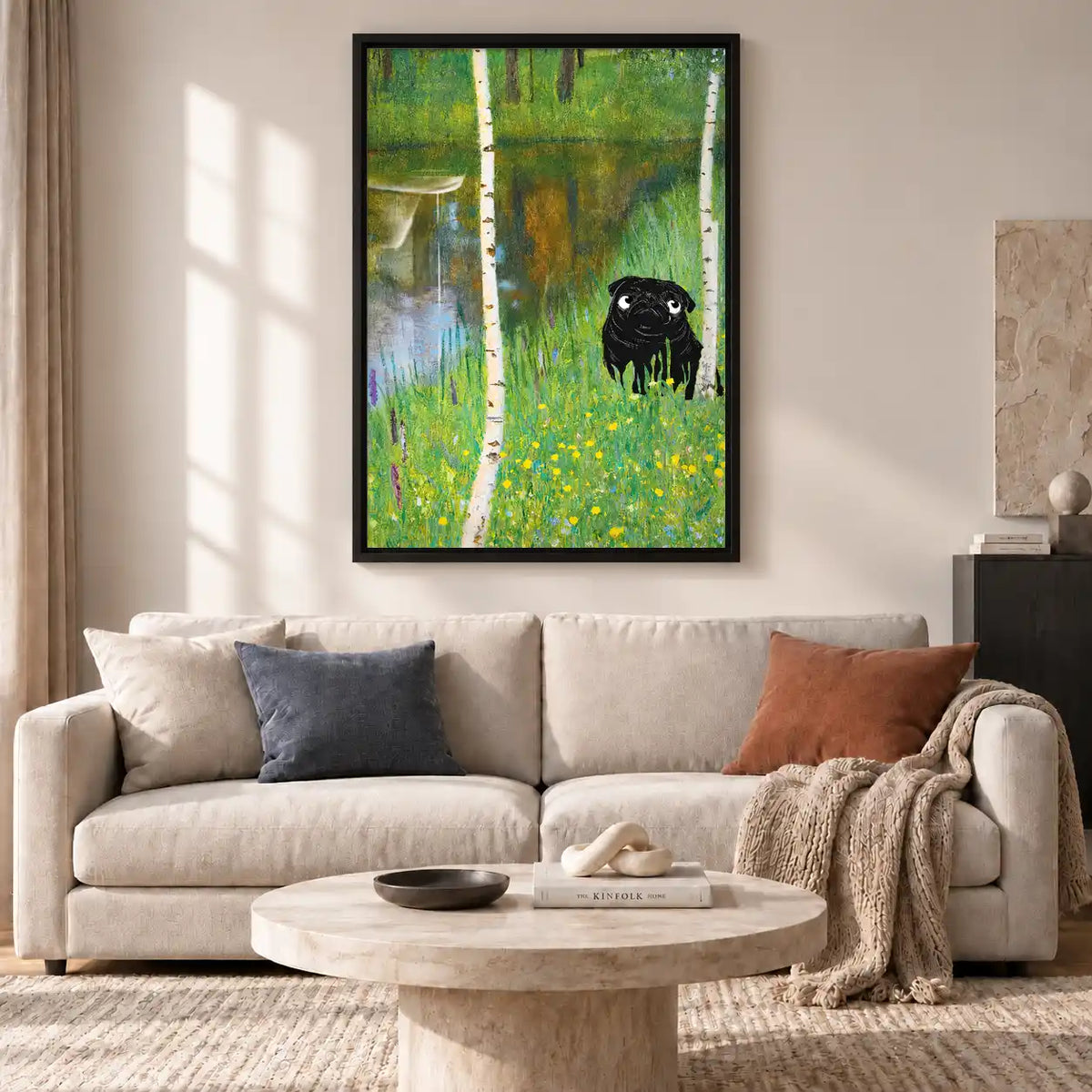 Black Dog In Birch Meadow Wall Art 2