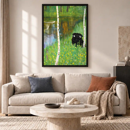 Black Dog In Birch Meadow Wall Art 2