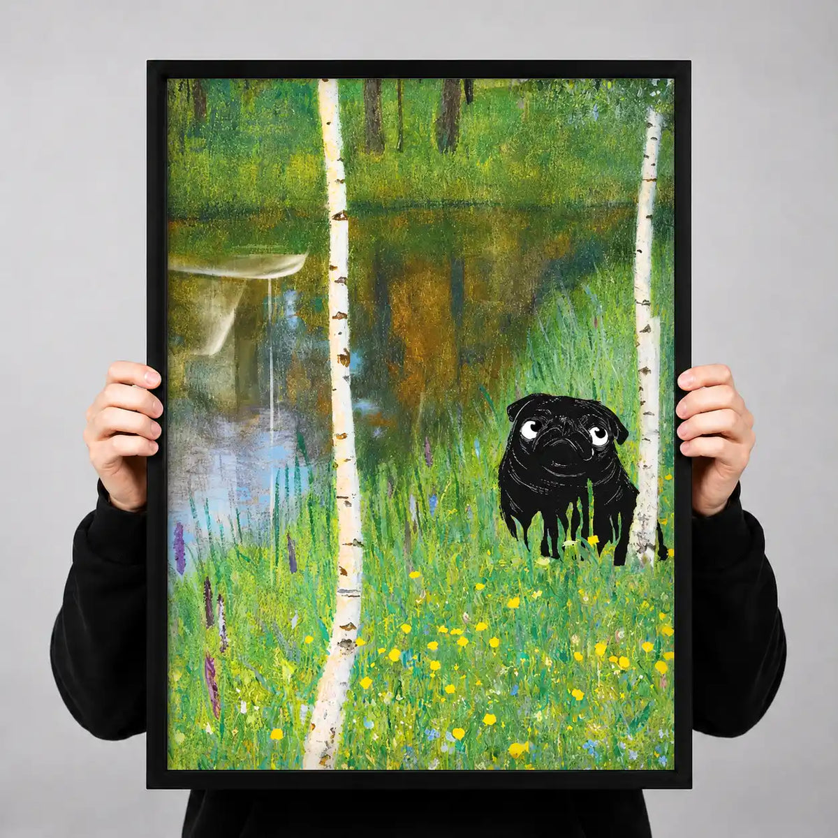 Black Dog In Birch Meadow Wall Art 3