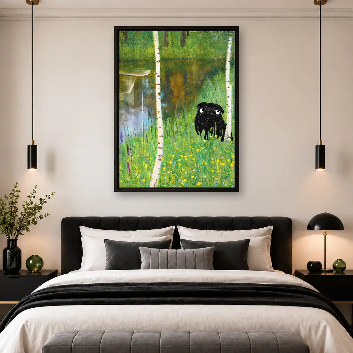 Black Dog In Birch Meadow Wall Art 4