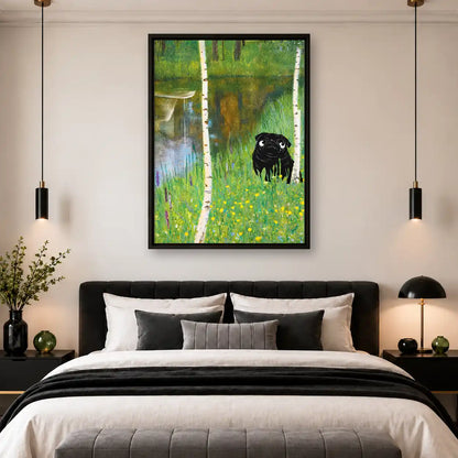 Black Dog In Birch Meadow Wall Art 4