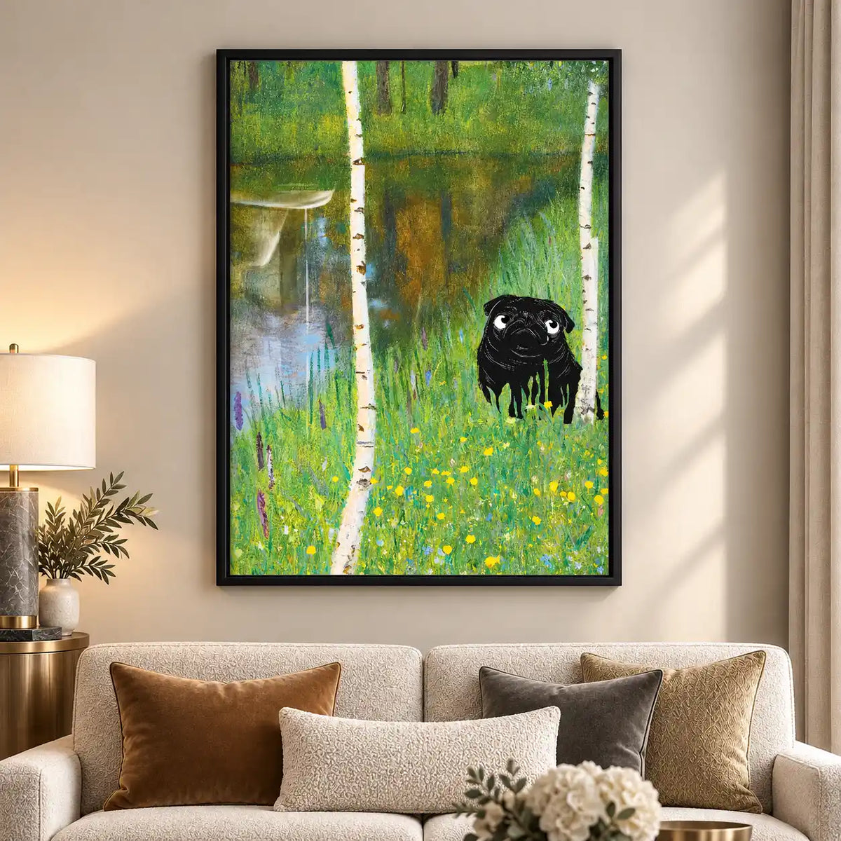 Black Dog In Birch Meadow Wall Art 5