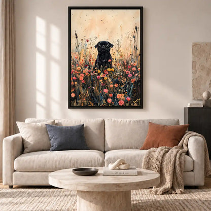 Black Dog In Wildflower Field Wall Art 2
