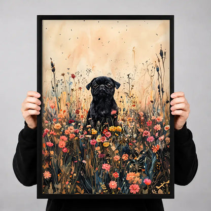 Black Dog In Wildflower Field Wall Art 3