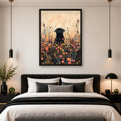 Black Dog In Wildflower Field Wall Art 4