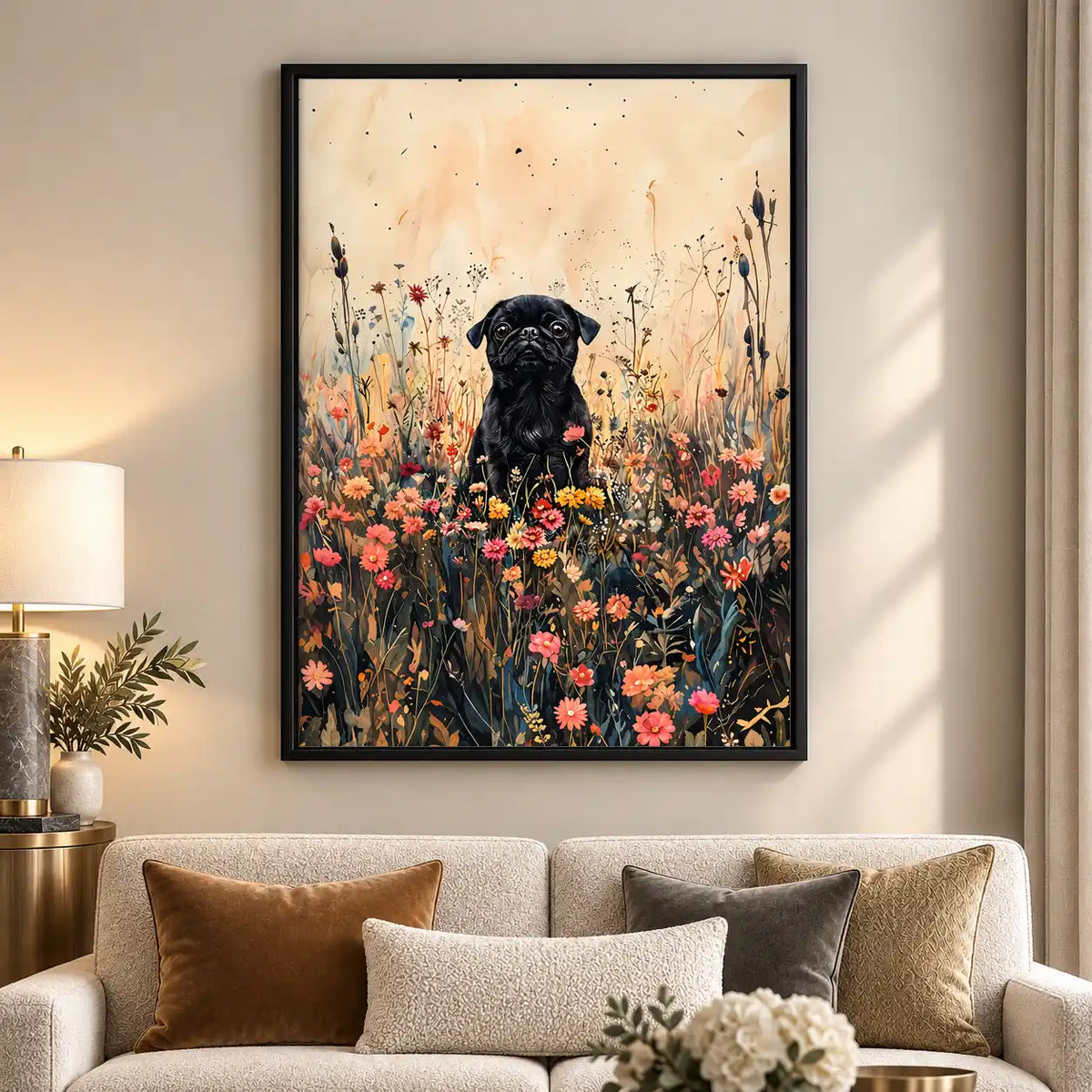 Black Dog In Wildflower Field Wall Art 5
