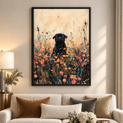 Black Dog In Wildflower Field Wall Art 5