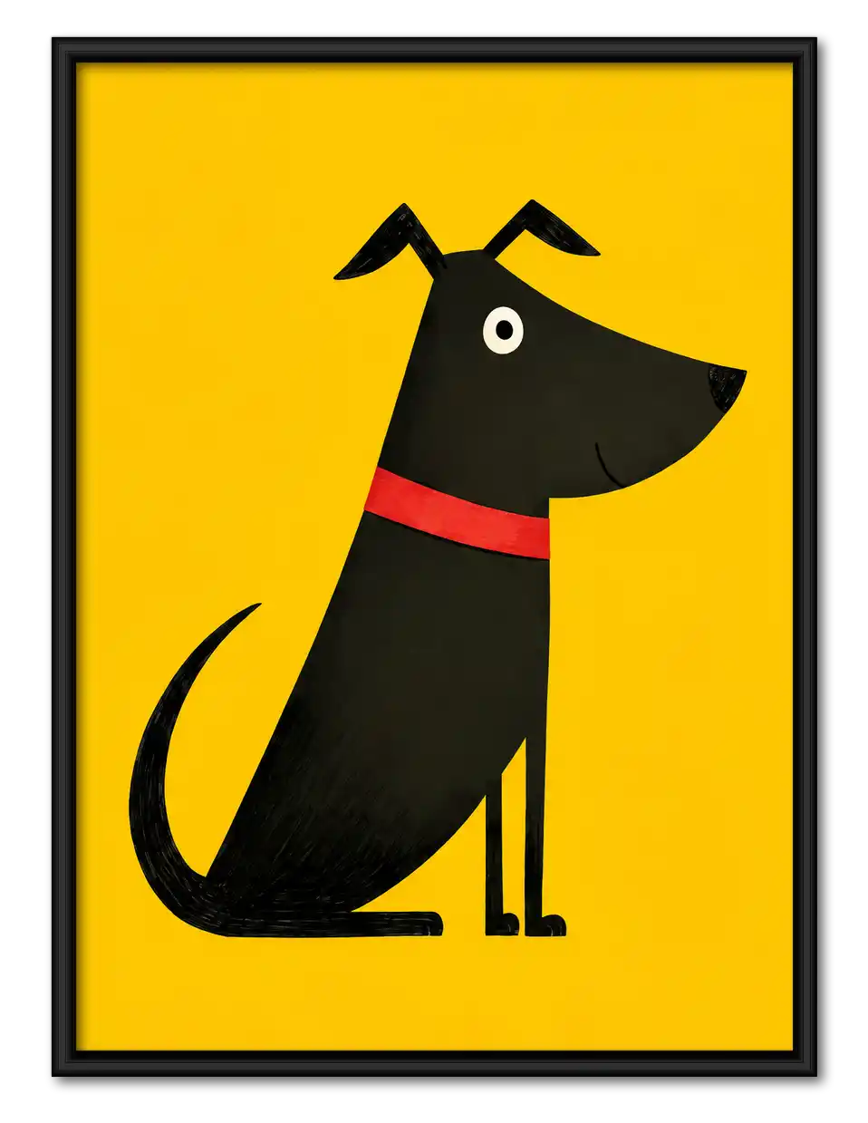 Black Dog On Yellow Wall Art 1