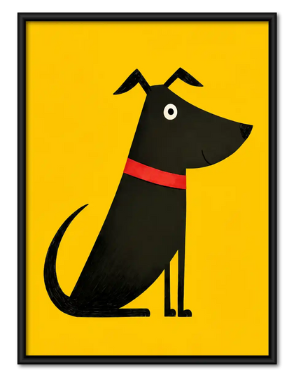 Black Dog On Yellow Wall Art