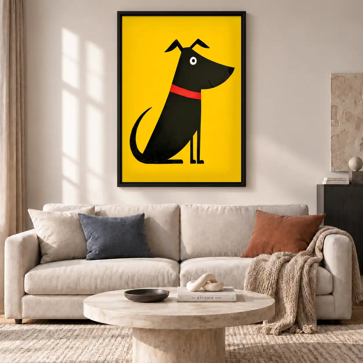 Black Dog On Yellow Wall Art 2