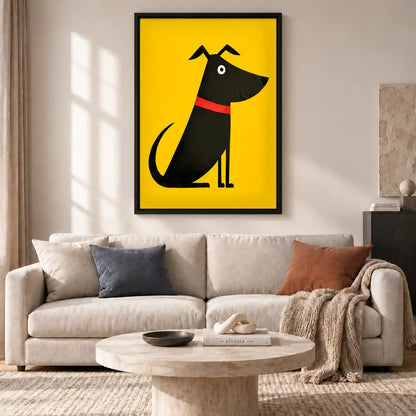 Black Dog On Yellow Wall Art 2