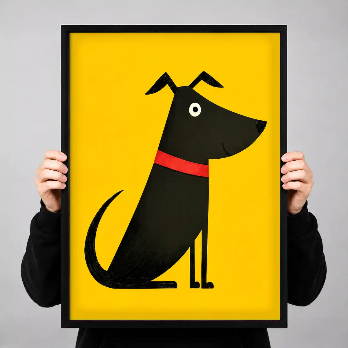 Black Dog On Yellow Wall Art 3
