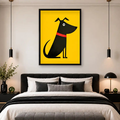 Black Dog On Yellow Wall Art 4