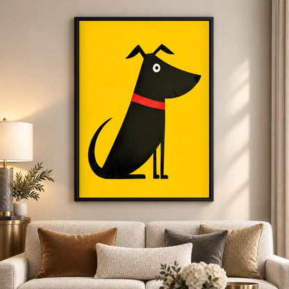 Black Dog On Yellow Wall Art 5