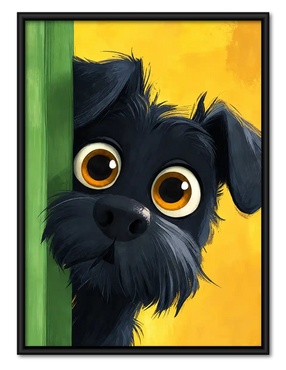 Black Dog Peeking Around Door Wall Art 1