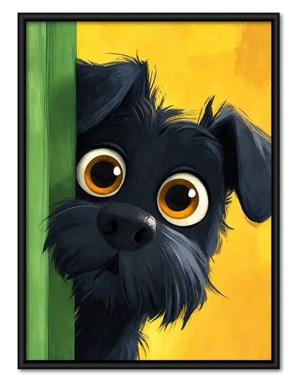 Black Dog Peeking Around Door Wall Art