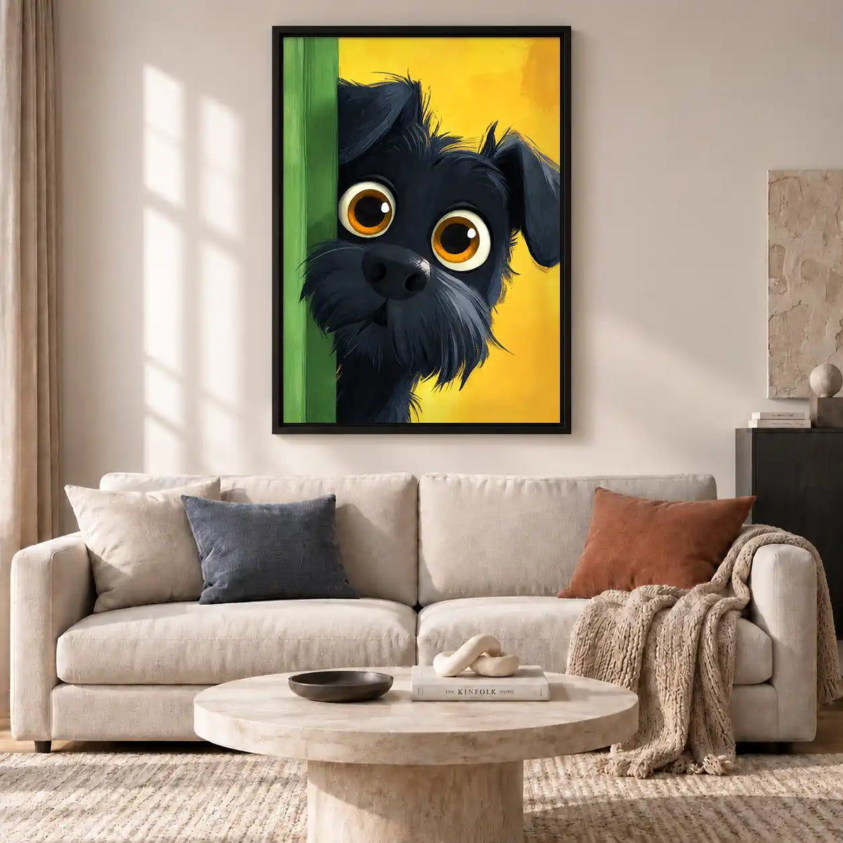 Black Dog Peeking Around Door Wall Art 2