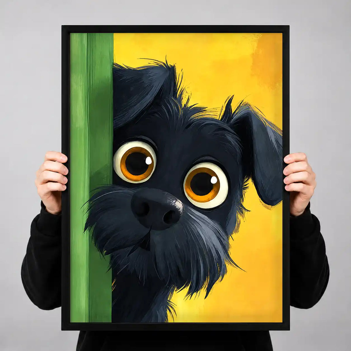 Black Dog Peeking Around Door Wall Art 3