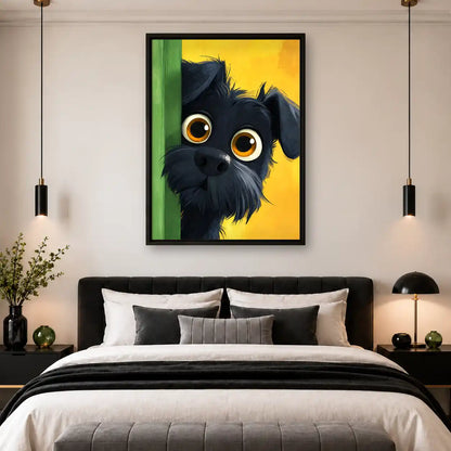 Black Dog Peeking Around Door Wall Art 4