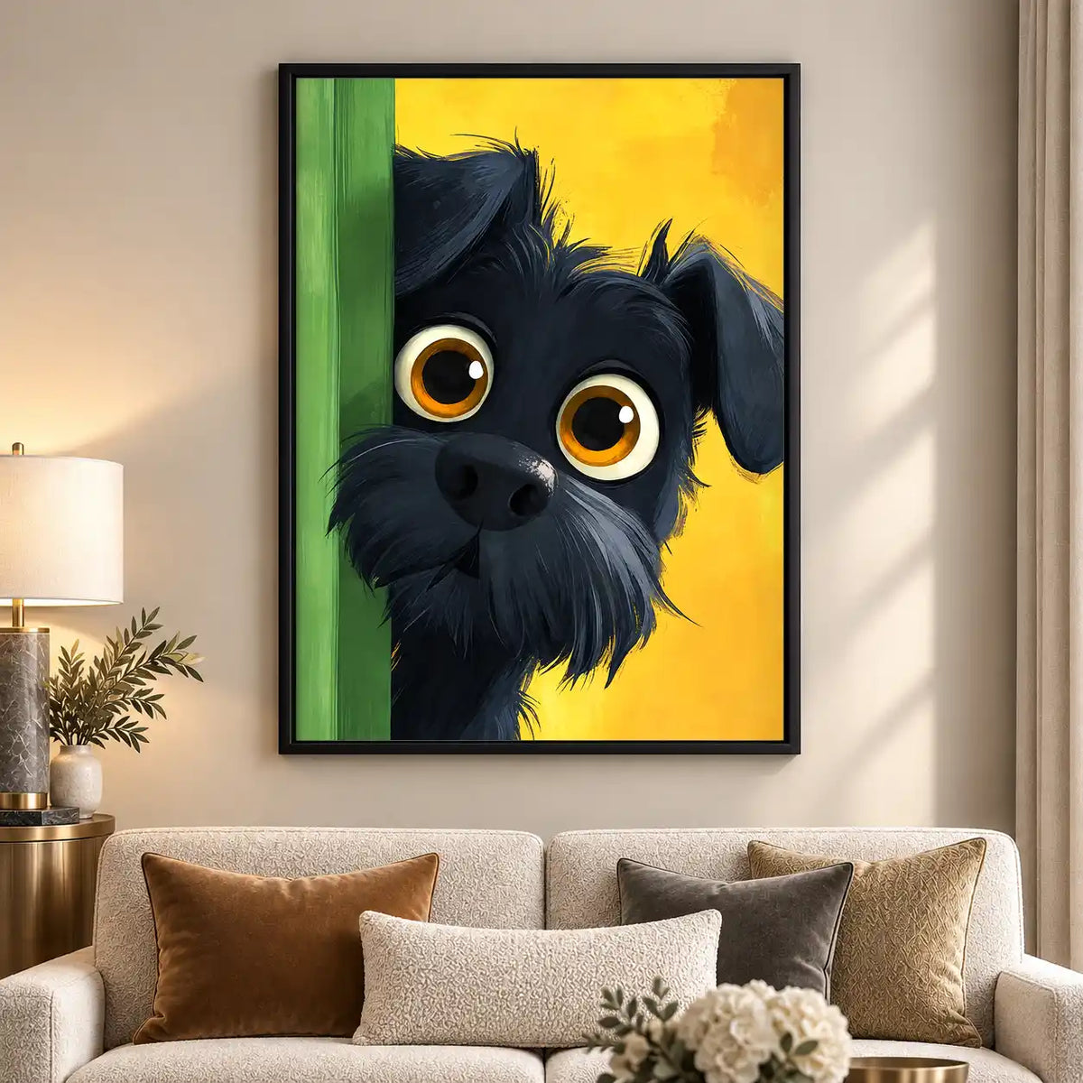 Black Dog Peeking Around Door Wall Art 5