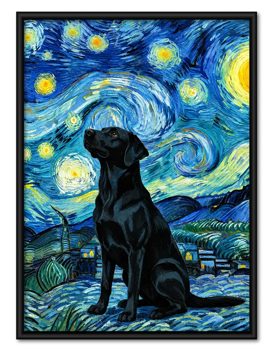 Black Dog Starry Night Wall Art 1