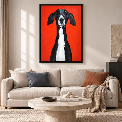 Black Greyhound On Orange Wall Art 2