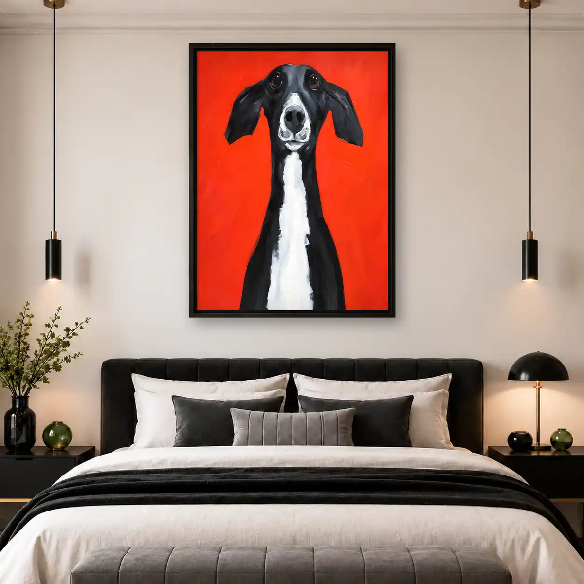 Black Greyhound On Orange Wall Art 4