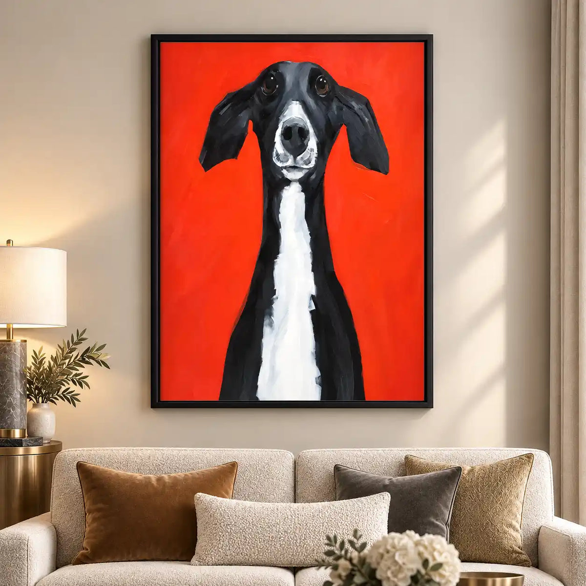 Black Greyhound On Orange Wall Art 5